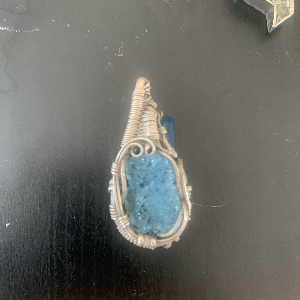 Aquamarine Dragon Heady Wire-wrapped Pendant